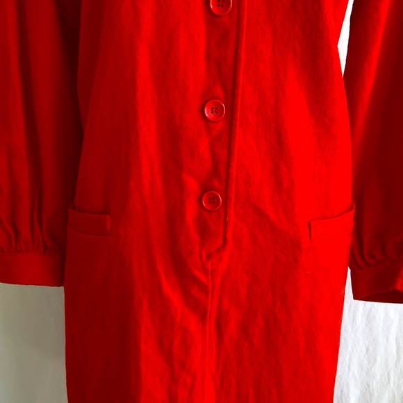 Vintage 1970s Red Wool Button Down Dress Sz 12 - Picture 6 of 11